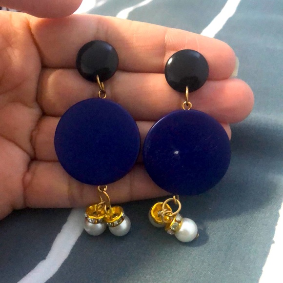 Real wood and pearls vintage earrings - Picture 1 of 2